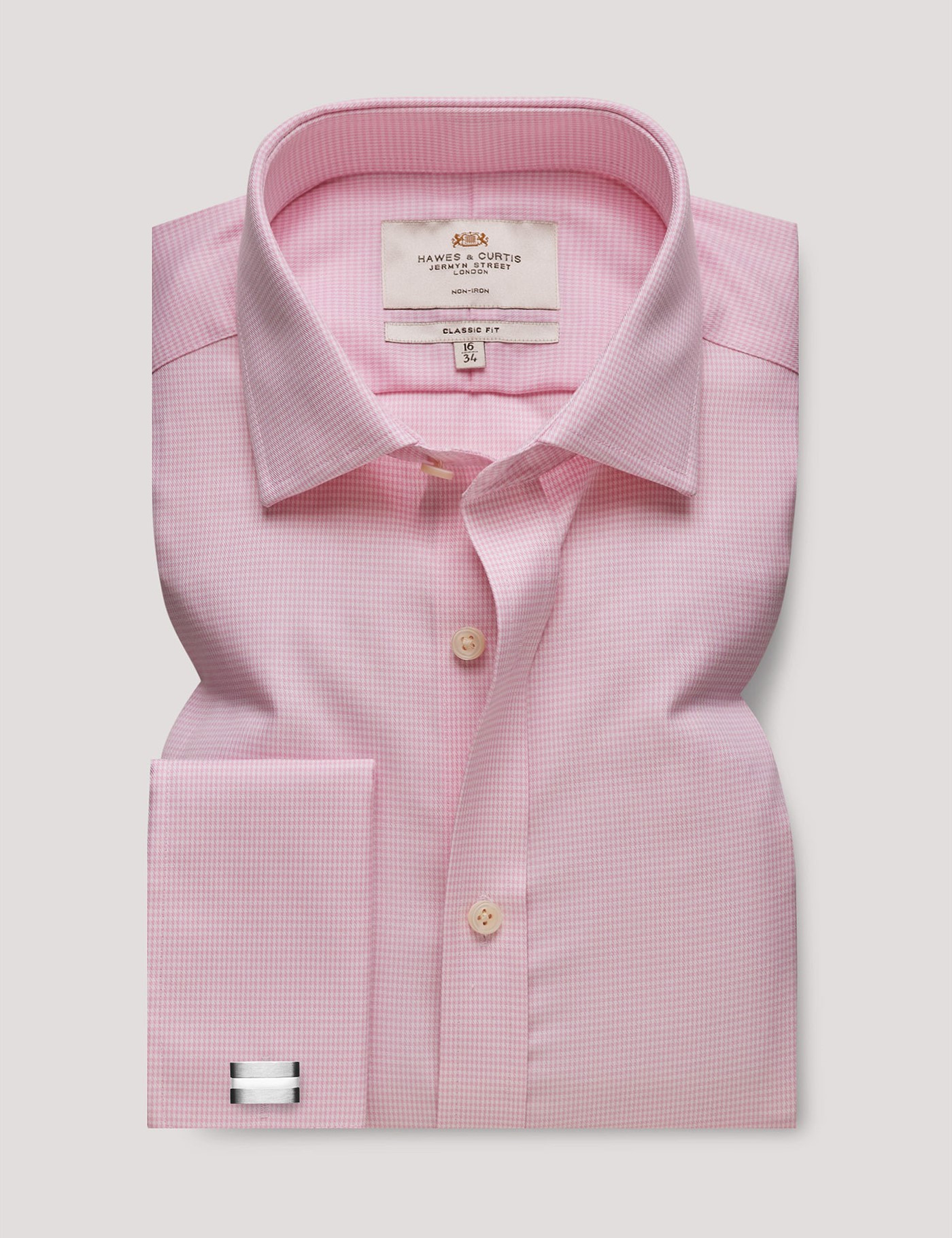 & Classic Fit Pink & Dogtooth Twill Non Iron Shirt 19" collar 38" sleeve