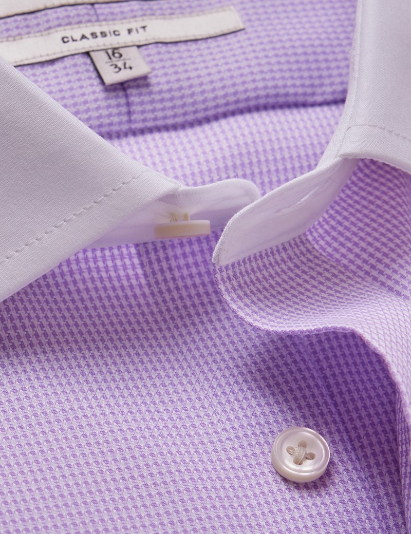 Men's Non-Iron Lilac & White Dogtooth Classic Shirt - White Collar and ...