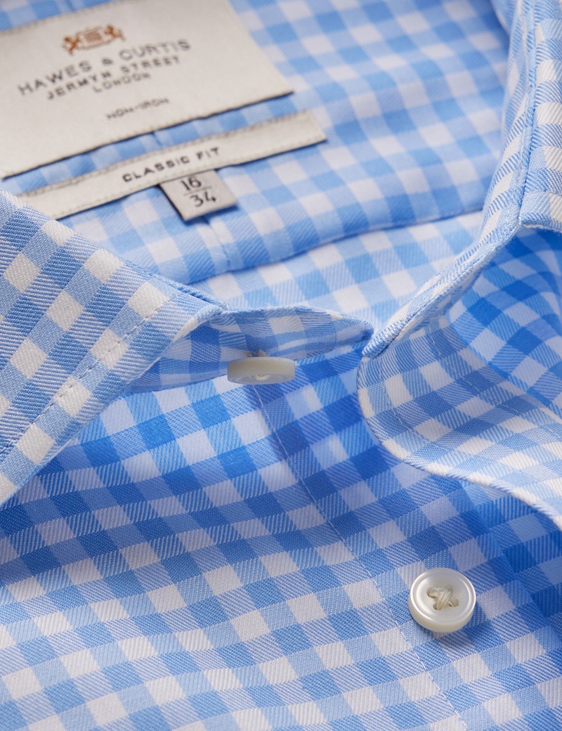 Men's Non-Iron Blue & White Large Plaid Classic Shirt - French Cuff ...