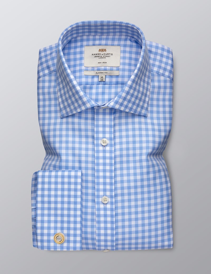 Men's Formal Blue & White Gingham Check Classic Fit Shirt - Non Iron ...