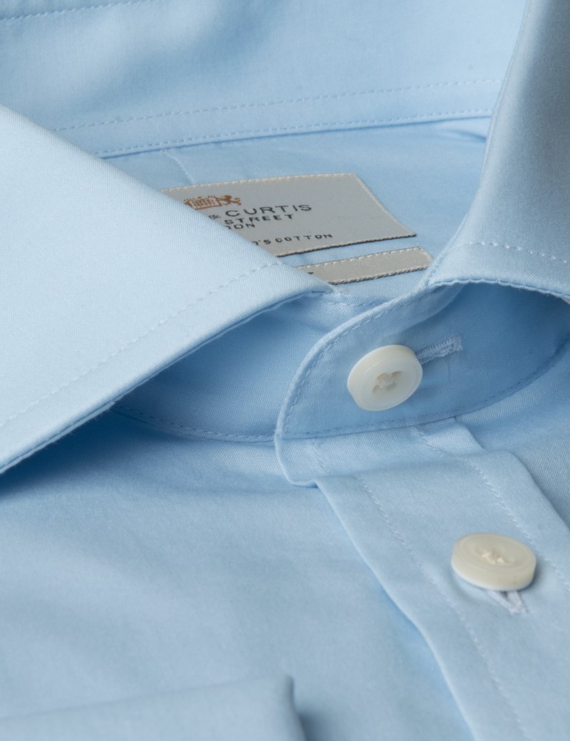 Men's Blue Poplin Classic Fit Dress Shirt - Windsor Collar - French Cuff - Easy Iron