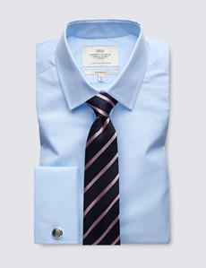 Men's Blue Poplin Classic Fit Business Shirt - Double Cuff - Easy Iron