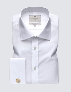 Men's Formal White Poplin Classic Fit Shirt - Double Cuff - Easy Iron