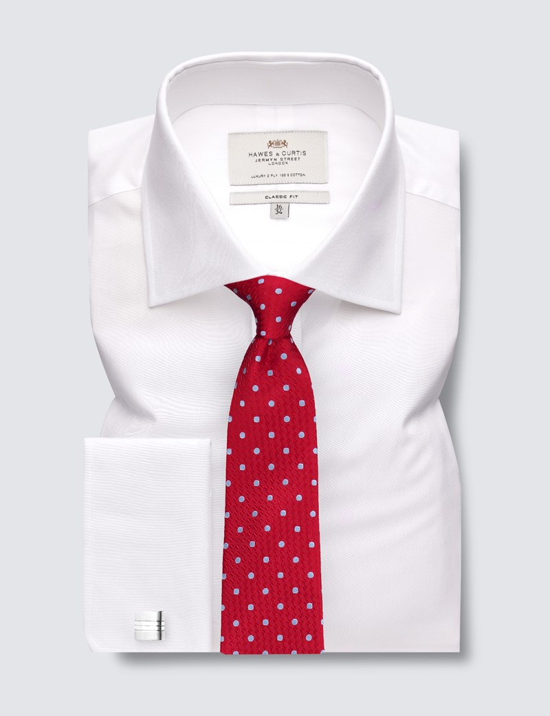 Men's Formal White Poplin Classic Fit Shirt - Double Cuff - Easy Iron