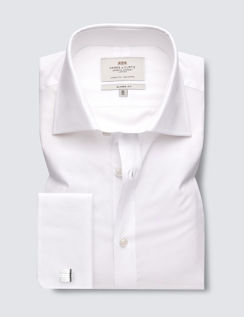 Oxford Men's Blue Double Cuff Long Sleeve Dress Shirt - Italian Design, French Cuff