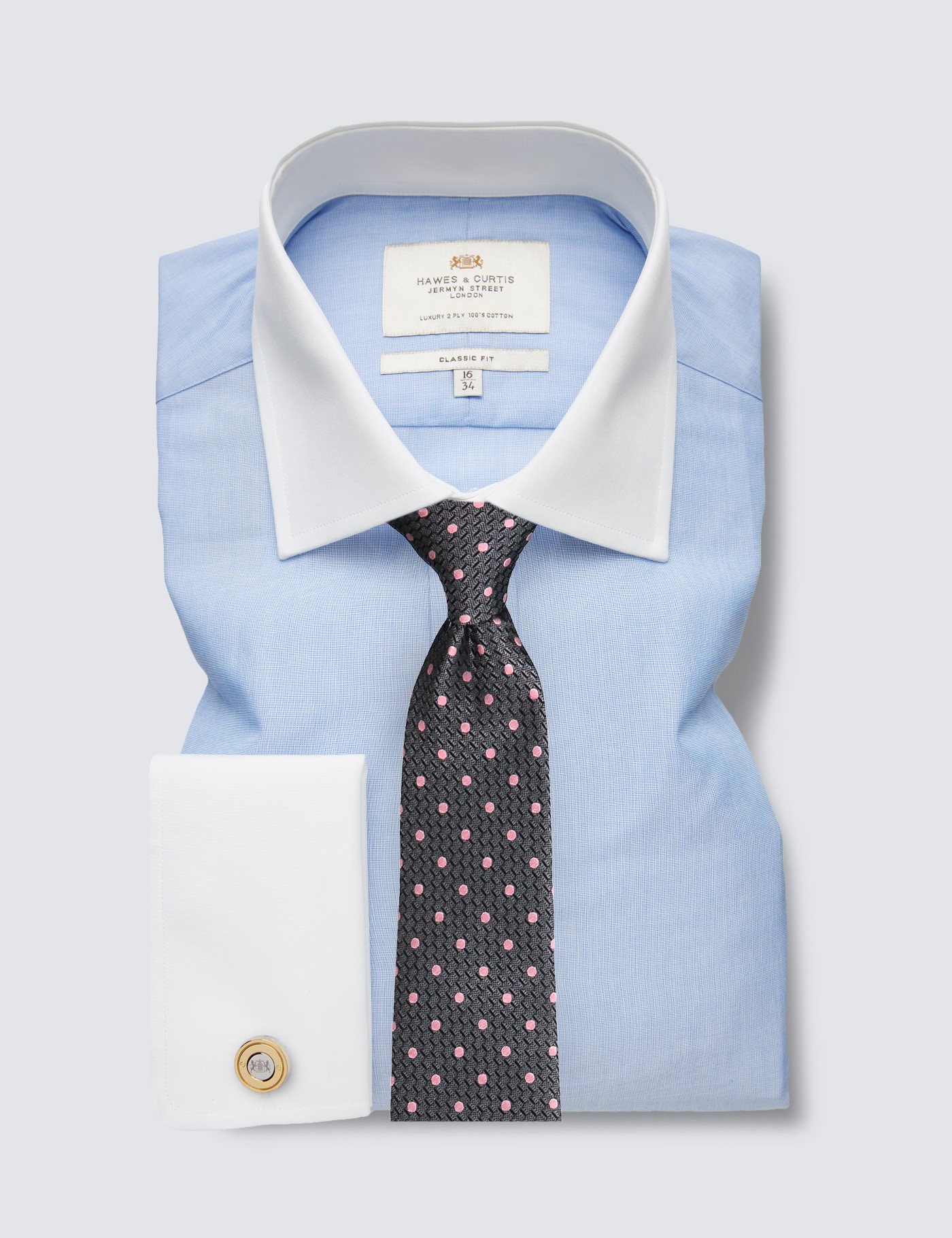 Blue End On End Plain Classic Fit Shirt With White Collar & Cuffs ...