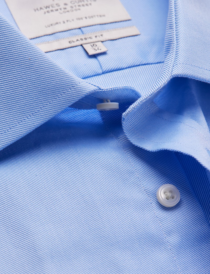 Easy Iron Blue Twill Classic Fit Shirt with Semi Cutaway Collar - Double Cuffs