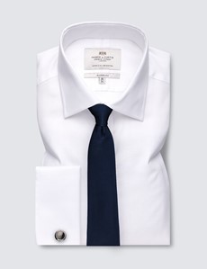 Easy Iron White Twill Classic Fit Shirt with Semi Cutaway Collar - Double Cuffs