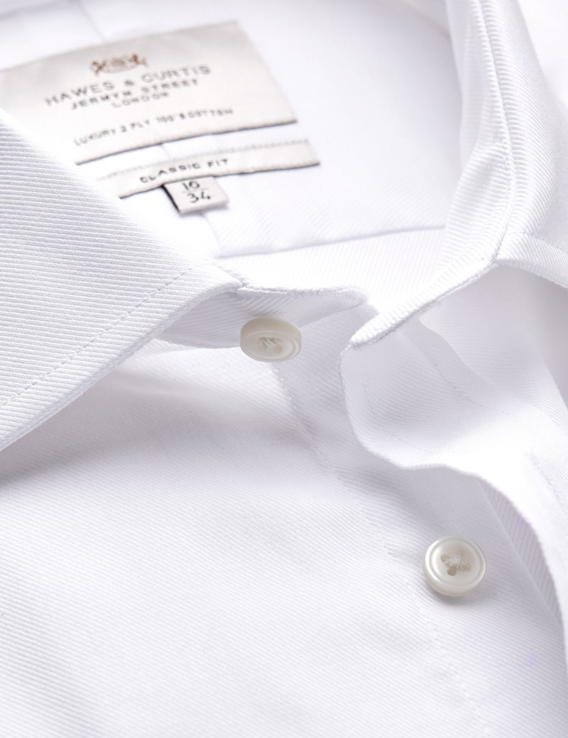 Easy Iron White Twill Classic Fit Shirt with Semi Cutaway Collar - Double Cuffs