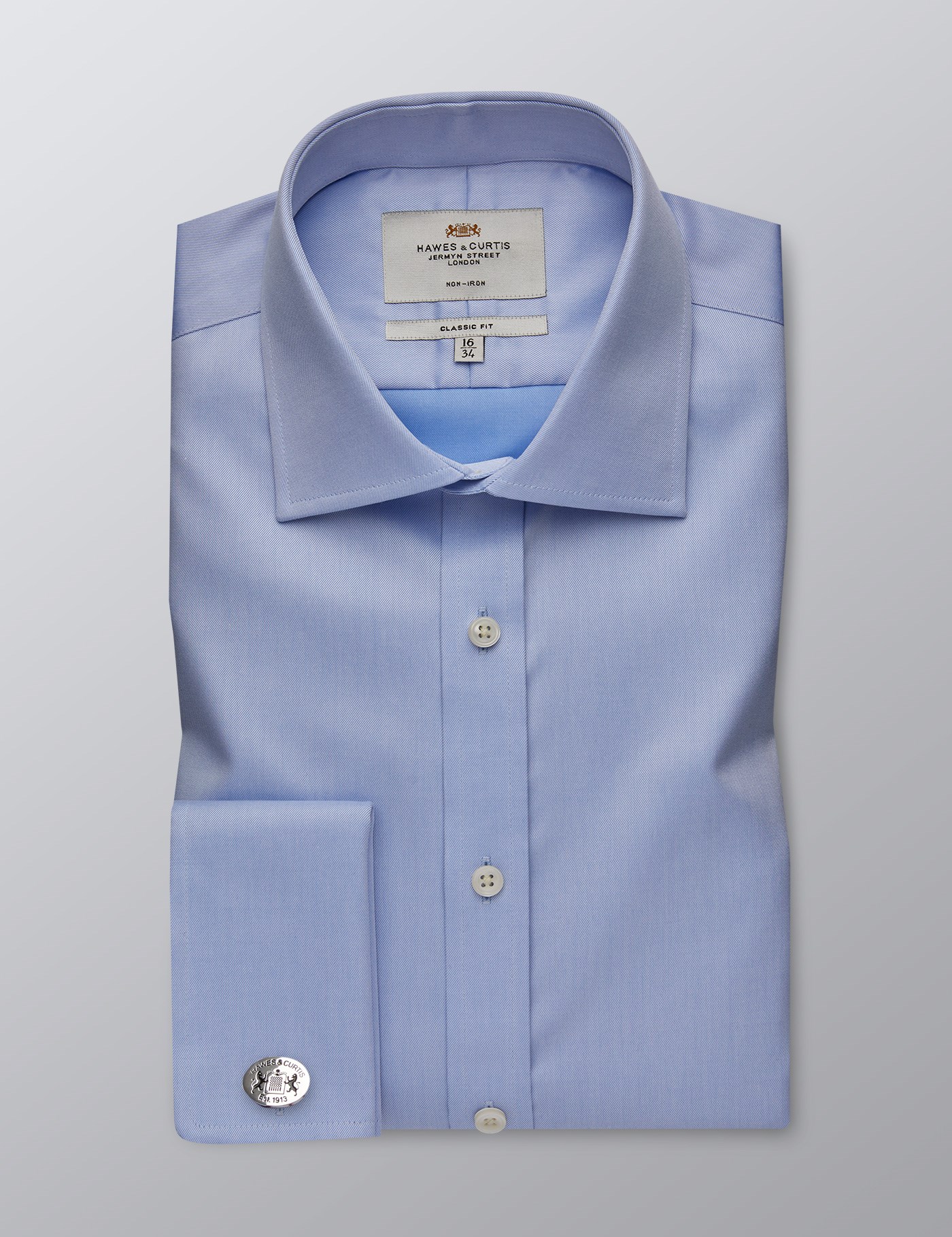 Non Iron Men's Formal Twill Classic Fit Shirt with Double Cuff in Blue ...