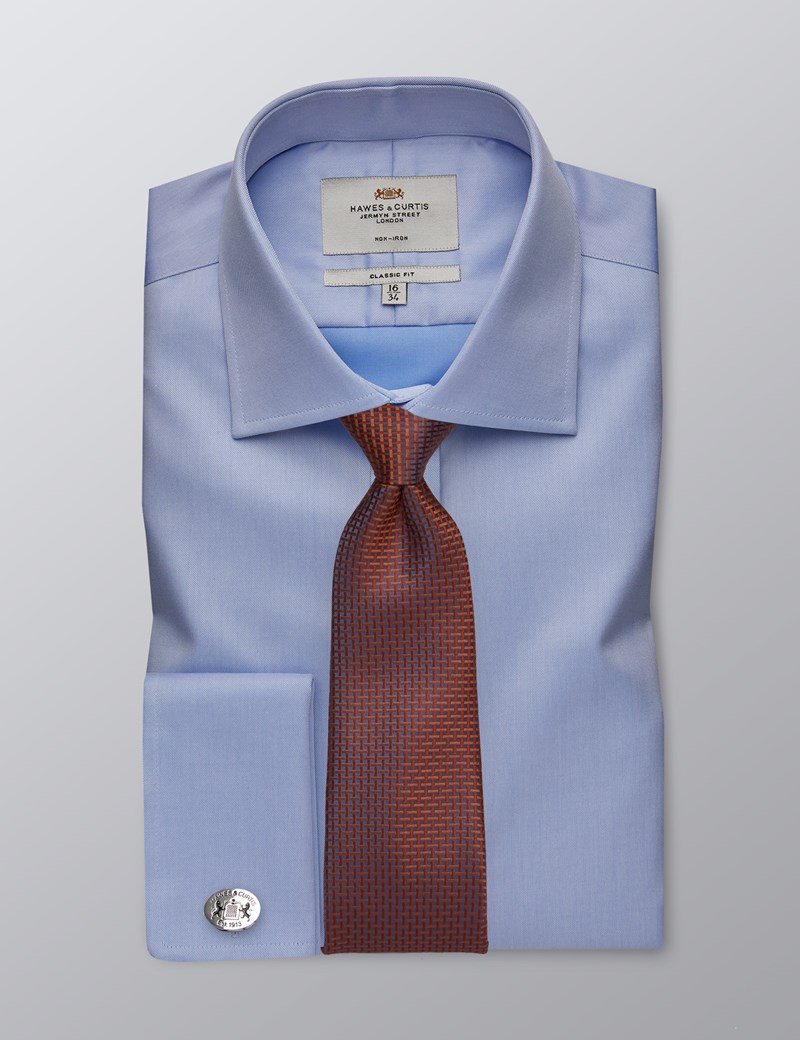Men's Business Blue Twill Classic Fit Shirt - Double Cuff - Non Iron