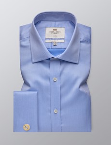 Men's Formal Blue Twill Classic Fit Shirt - Double Cuff - Non Iron