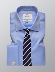 Men's Dress Blue Twill Classic Fit Shirt - French Cuff - Non Iron