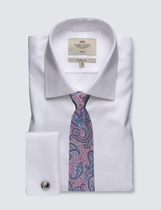 Men's Business White Fabric Interest Dobby Classic Fit Shirt - Double Cuff - Non Iron