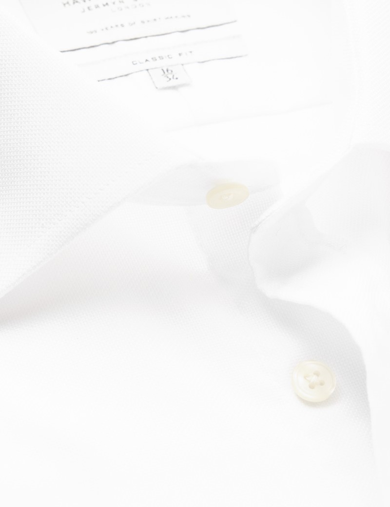 Non Iron White Fabric Interest Dobby Classic Fit Shirt - French Cuffs