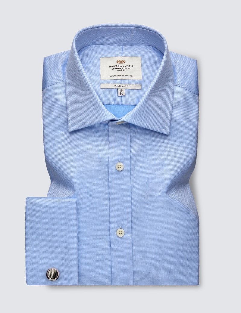 Bügelleichtes Businesshemd – Classic Fit – Manschetten – Piqué hellblau