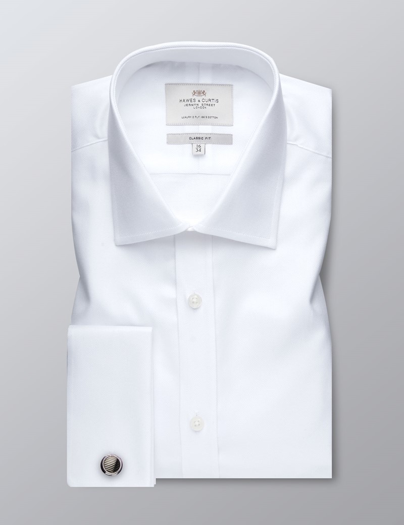 Men's Formal White Pique Classic Fit Shirt - Double Cuff - Easy Iron ...