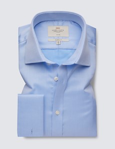  Non Iron Blue Pique Classic Fit Shirt With Semi Cutaway Collar - Double Cuffs