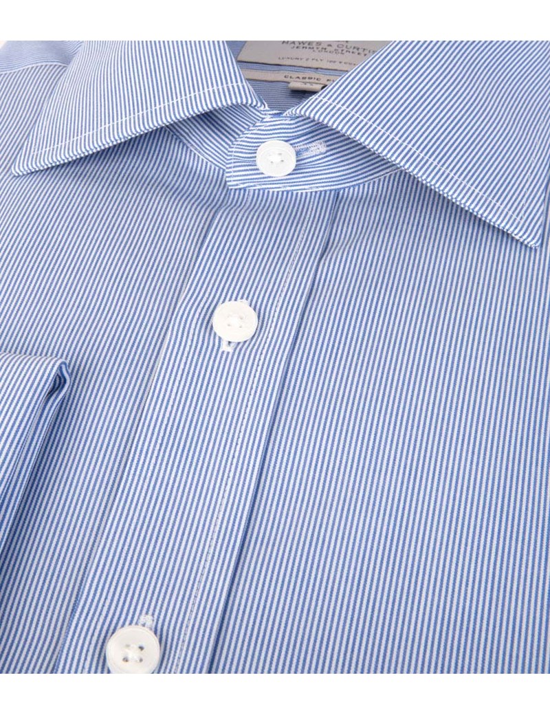 Men's Formal Blue & White Fine Stripe Classic Fit Shirt - Double Cuff ...