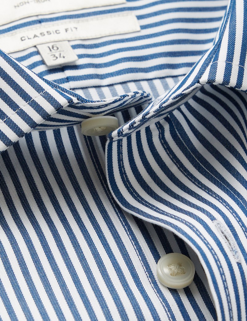 Men's Non-Iron Navy & White Bengal Stripe Classic Shirt - Double Cuff ...