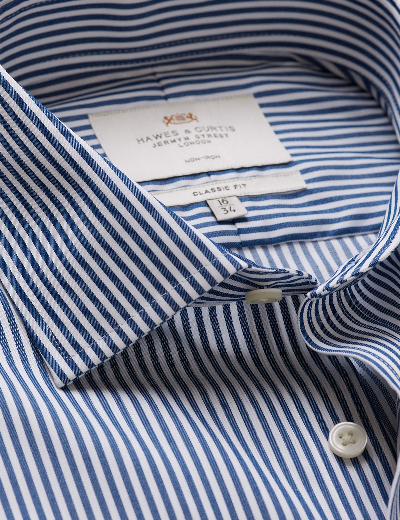 & Classic Fit Navy & Bengal Stripe Twill Non Iron Shirt 20" collar 38" sleeve