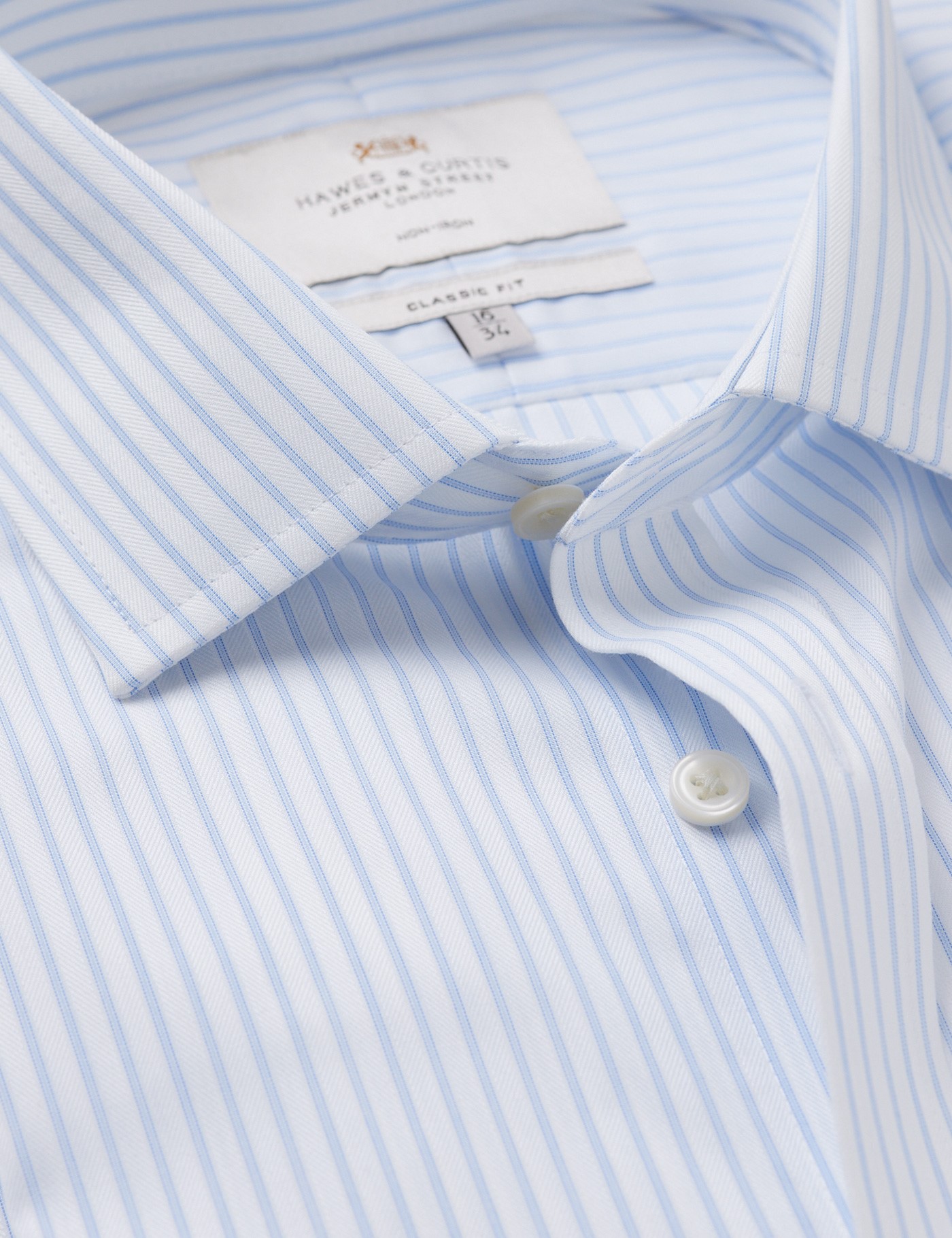 & Classic Fit Blue & Stripe Non Iron Shirt 17" collar 34" sleeve