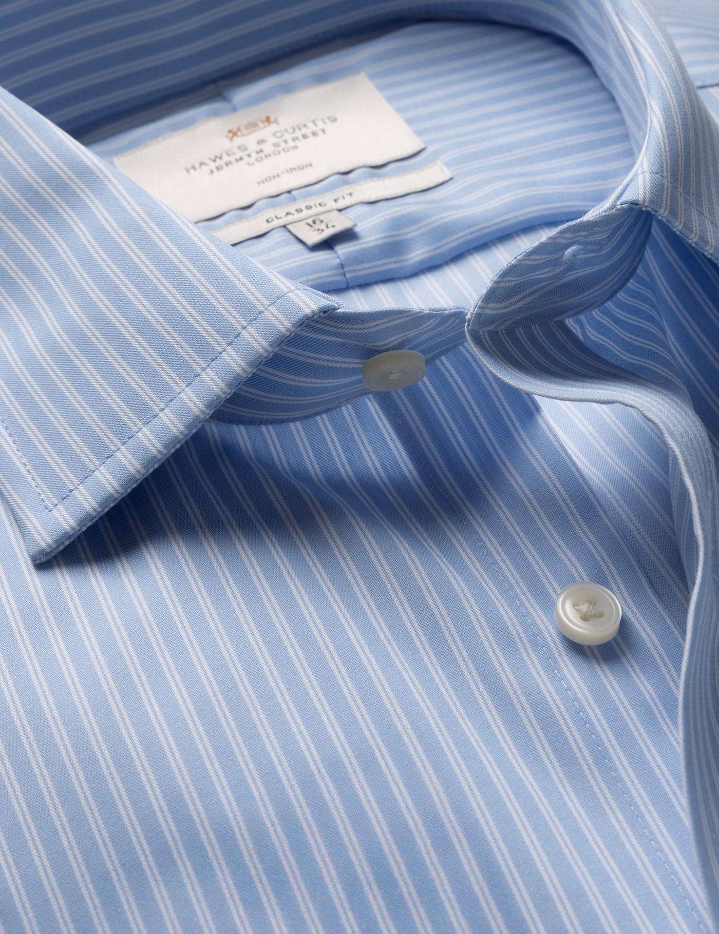 & Classic Fit Blue & Stripe Non Iron Shirt 18" collar 38" sleeve