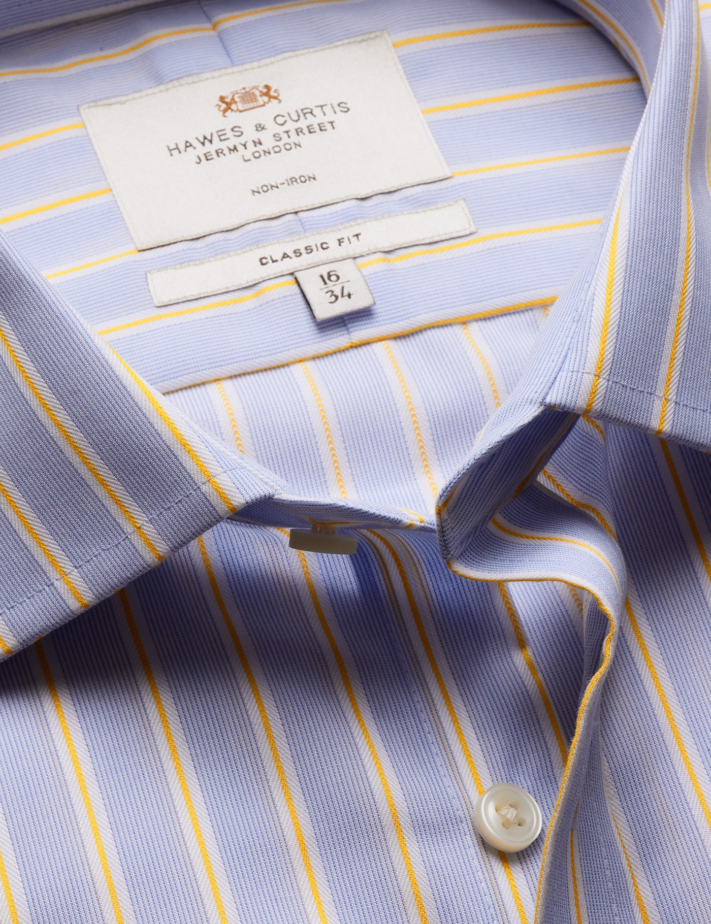 & Classic Fit & Yellow Stripe Non Iron Shirt 18" collar 38" sleeve
