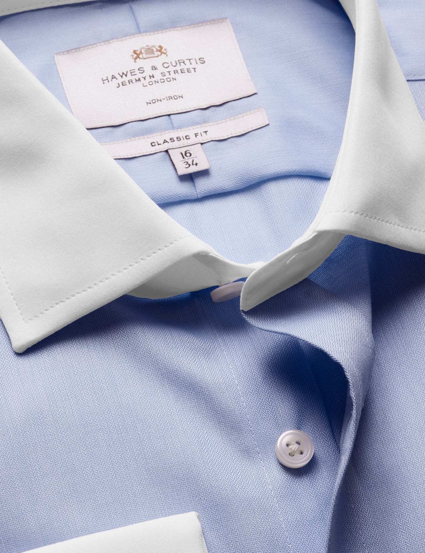 & Classic Fit Herringbone Stripe Non Iron Shirt Contrast Detail 18" collar 38" sleeve