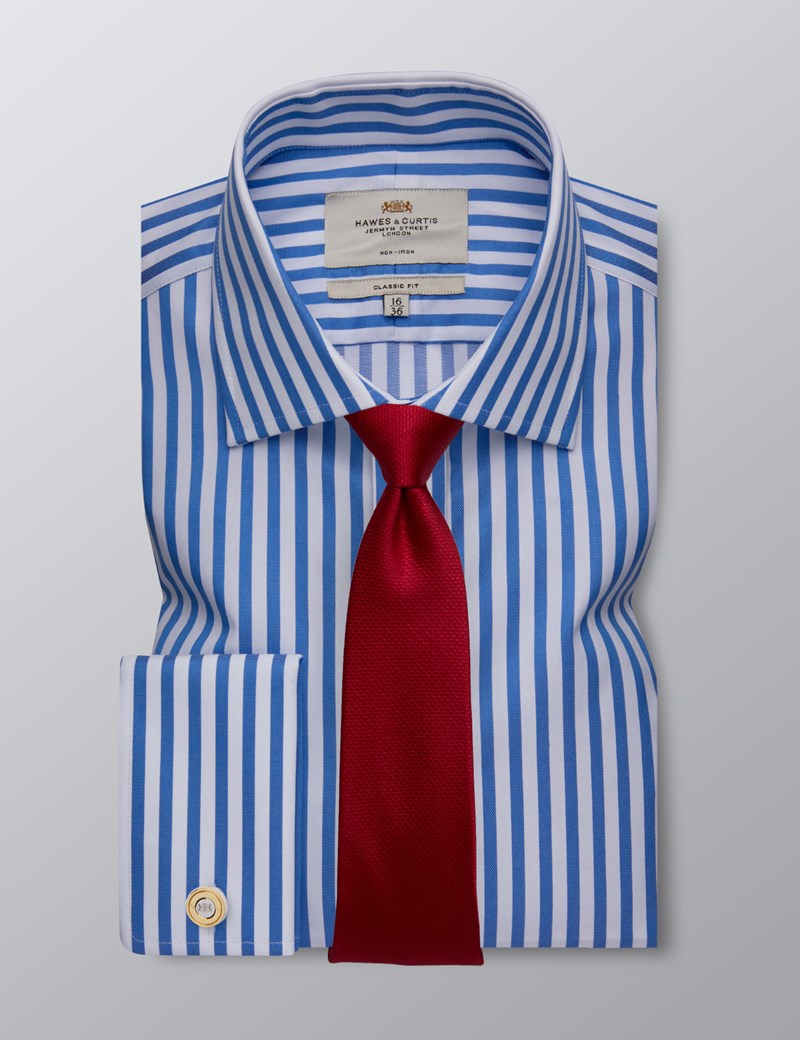 Men's Dress Blue & White Stripe Classic Fit Shirt French