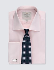 Men's Formal Pink Textured Classic Fit Shirt - Double Cuff - Easy Iron