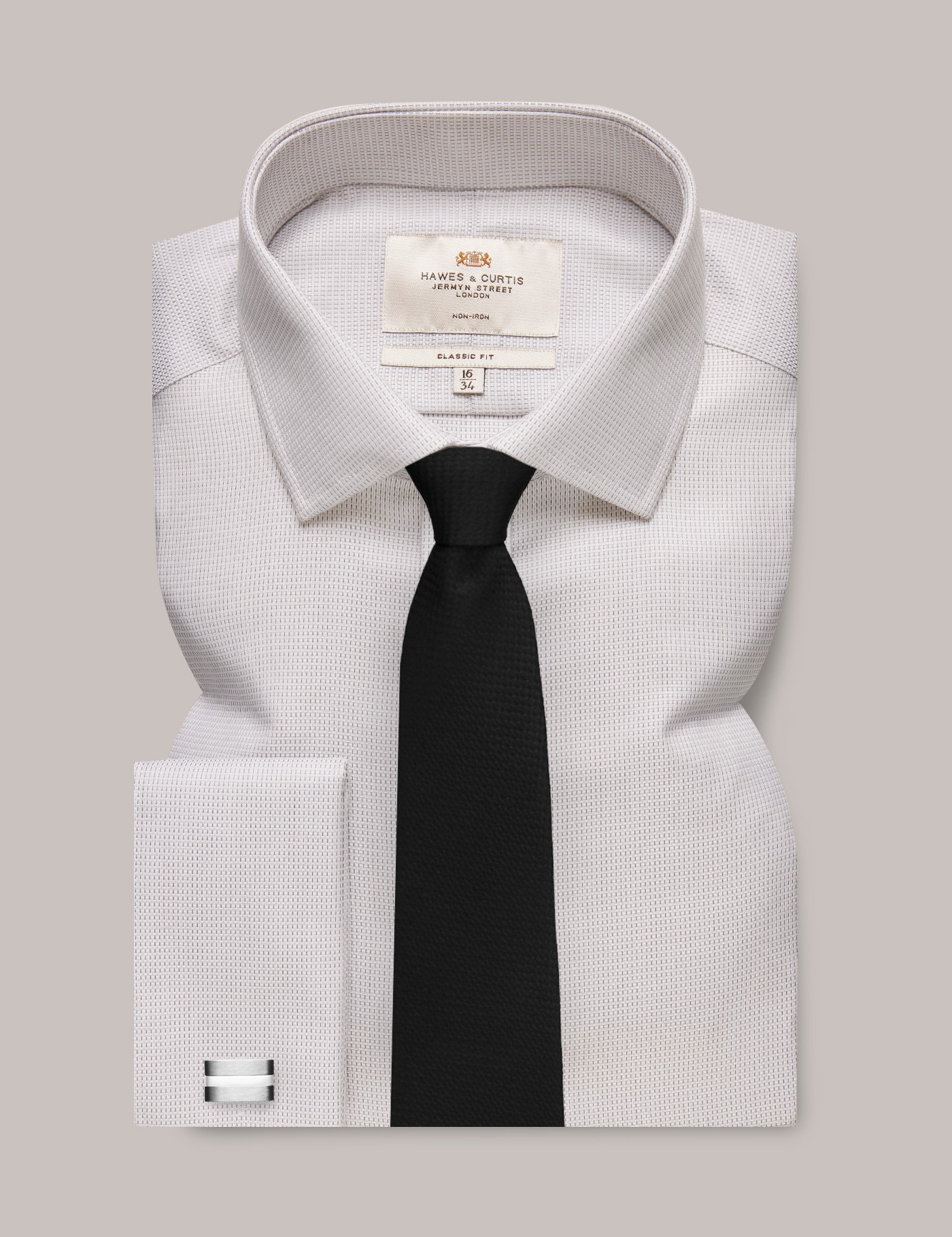 Men's Non-Iron Grey & White Fabric Interest Classic Fit Shirt - Double Cuff