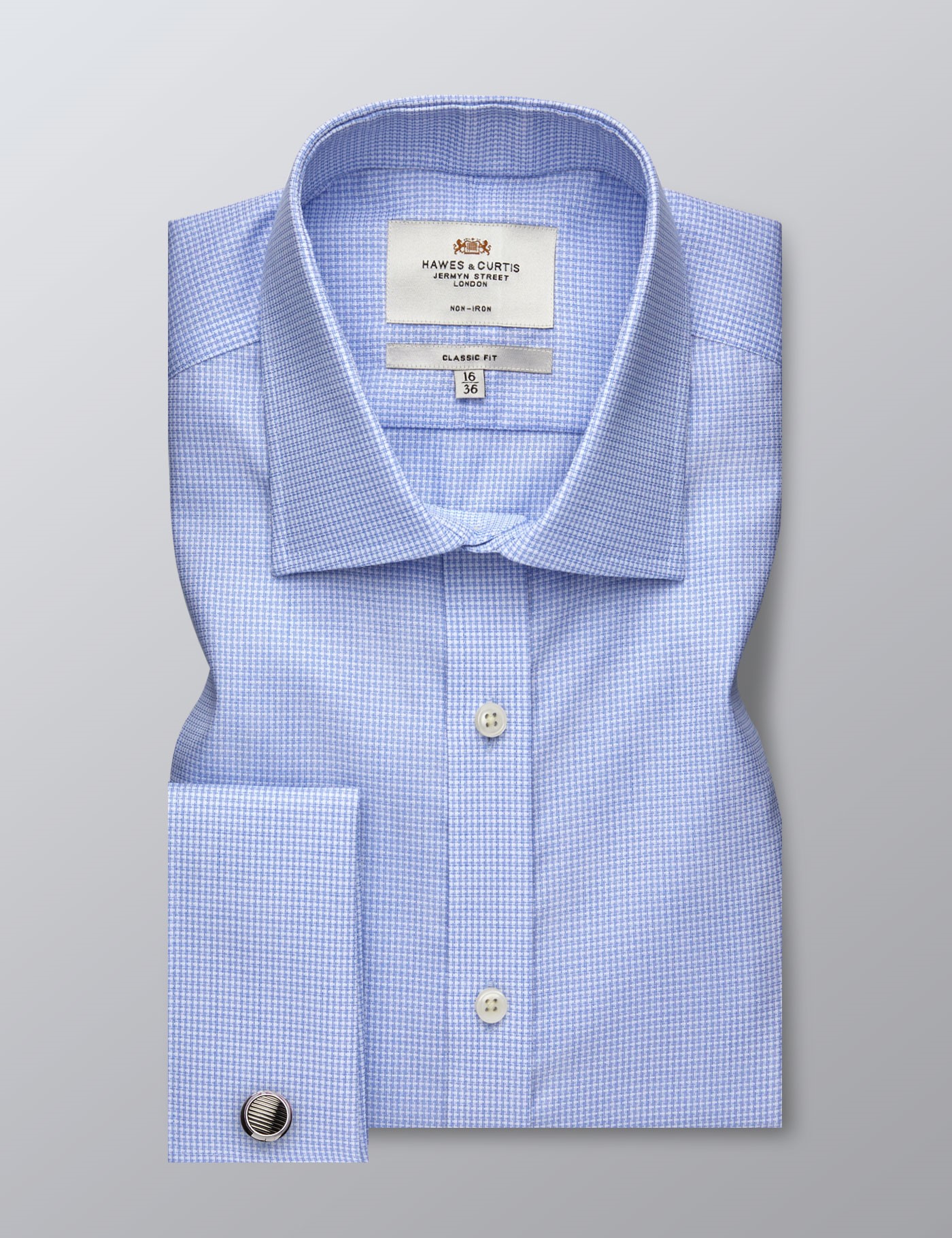 Men's Formal Blue & White Classic Fit Shirt - Double Cuff - Non Iron ...