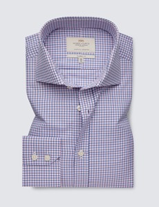 Men's Formal Pink & Navy Check Classic Fit Shirt - Windsor Collar - Single Cuff - Easy Iron