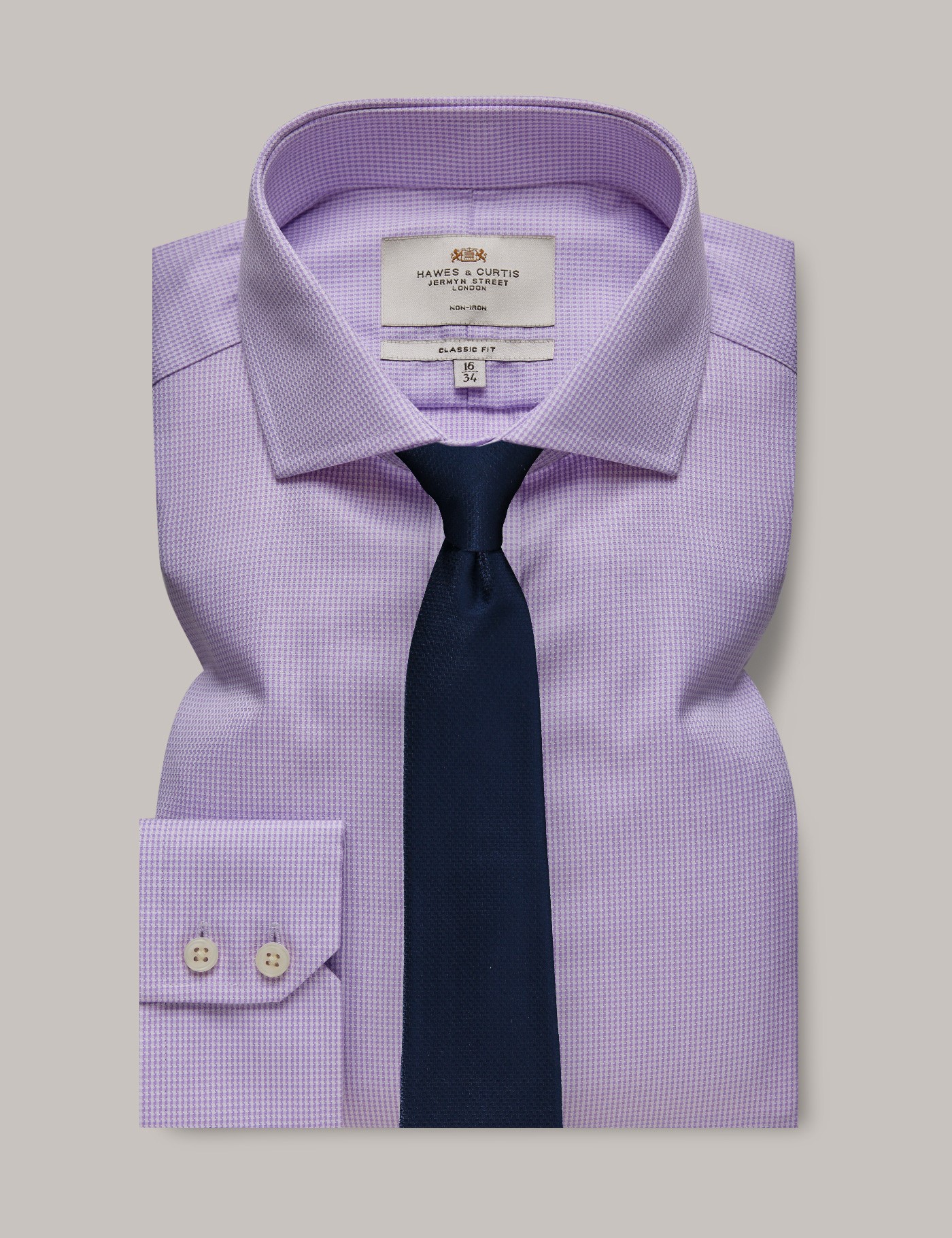 hawes & curtis non-iron lilac & white dogtooth classic shirt - windsor collar