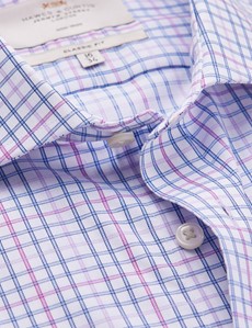 Non Iron Blue & Lilac Multi Check Classic Fit Shirt With Windsor Collar - Single Cuffs