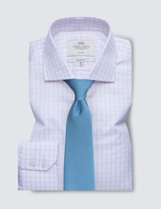 Non Iron Pink & White Textured Check Classic Fit Shirt 
