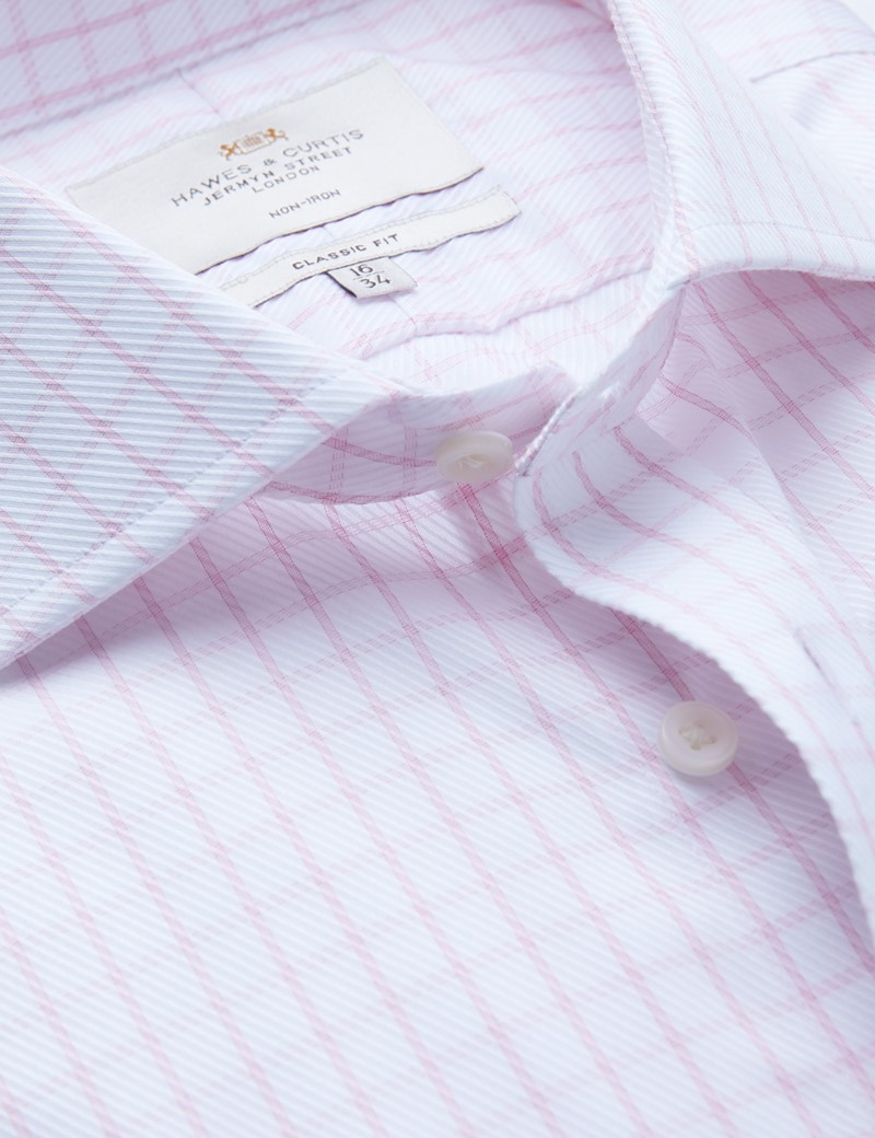Non Iron Pink & White Textured Check Classic Fit Shirt 