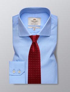Men's Business Blue Poplin Classic Fit Shirt - Windsor Collar - Single Cuff - Easy Iron