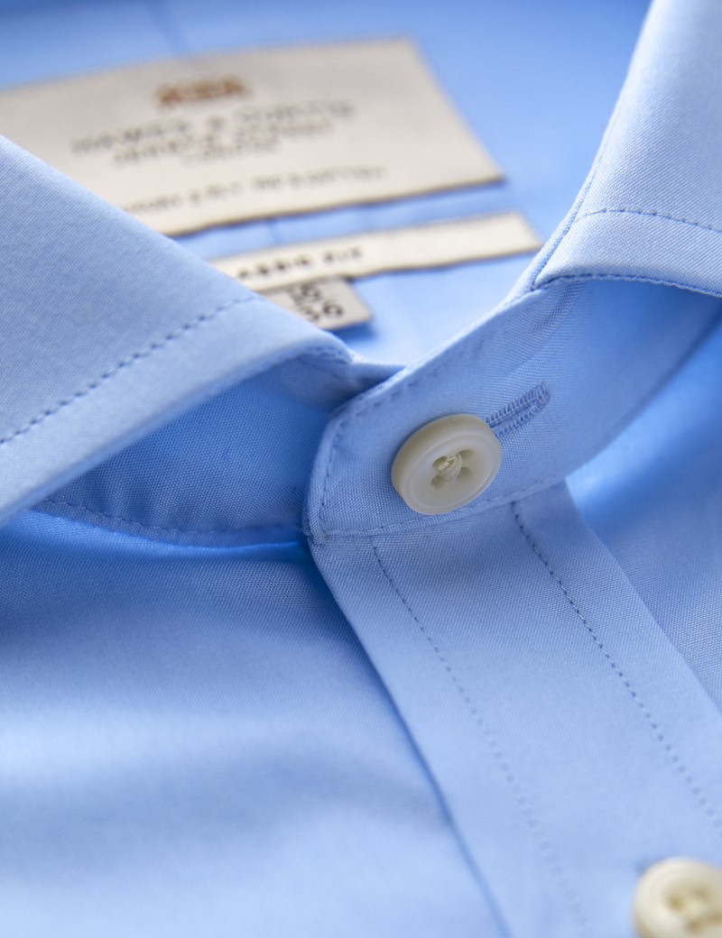Men's Formal Blue Poplin Classic Fit Shirt - Windsor Collar - Single Cuff - Easy Iron
