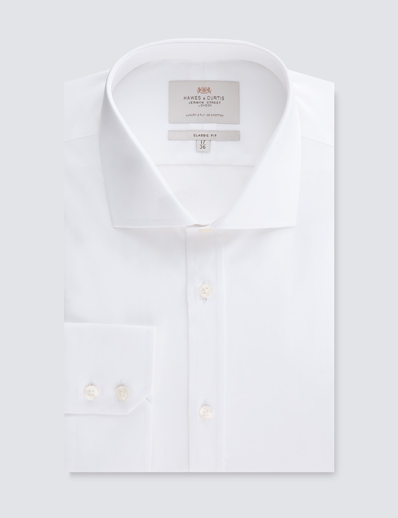 Men's Formal White Poplin Classic Fit Shirt - Windsor Collar - Single Cuff - Easy Iron