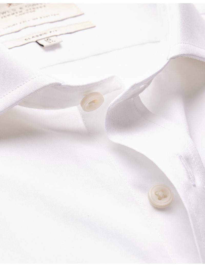 White Poplin Classic Fit Shirt With Windsor Collar - Single Cuffs ...