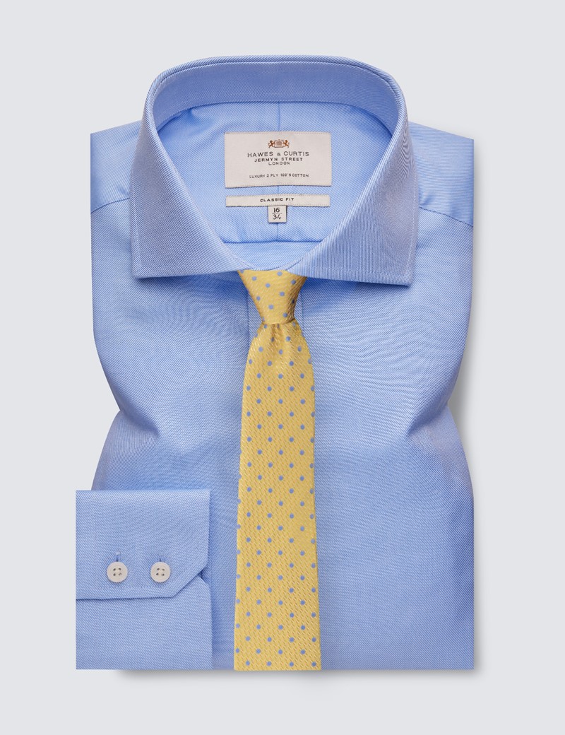 Easy Iron Blue Twill Classic Fit Shirt With Windsor Collar - Single Cuffs