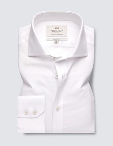 Easy Iron White Twill Classic Fit Shirt With Windsor Collar - Single Cuffs