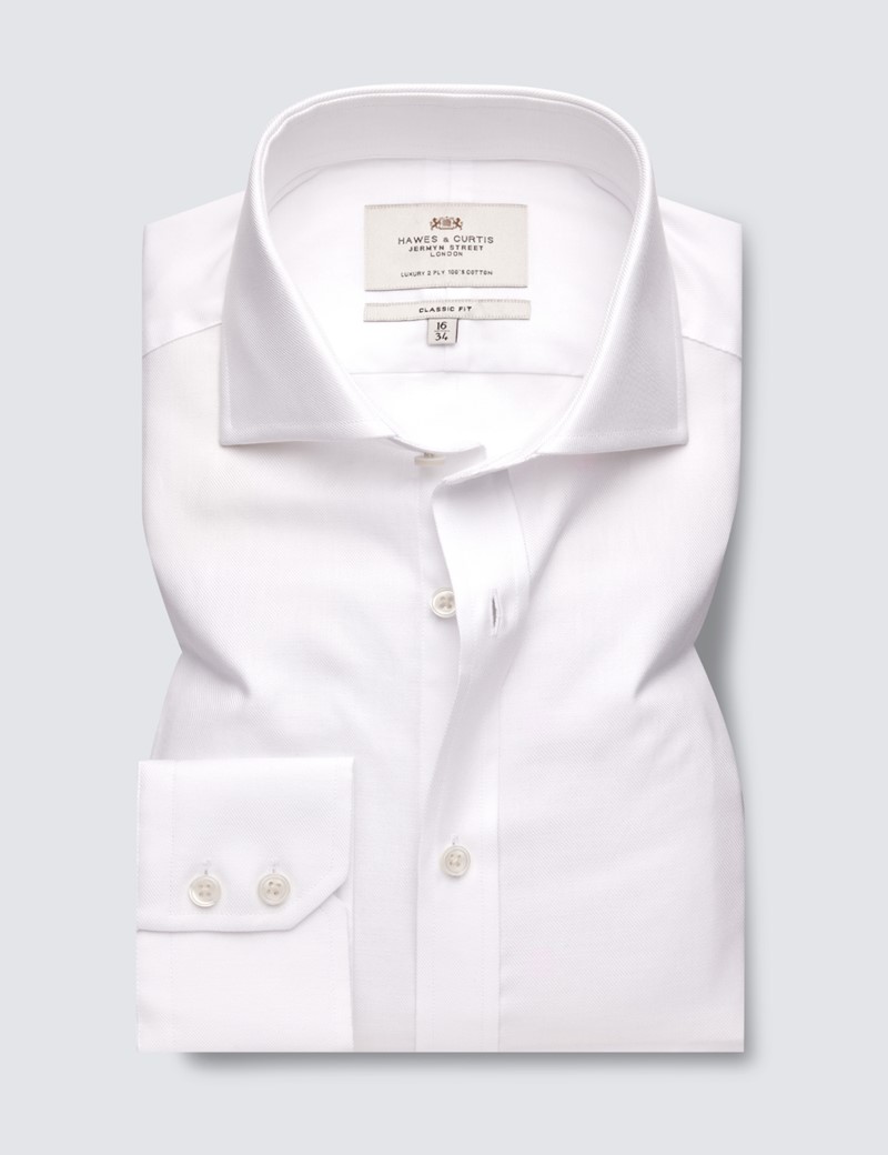 Easy Iron White Twill Classic Fit Shirt With Windsor Collar - Single Cuffs