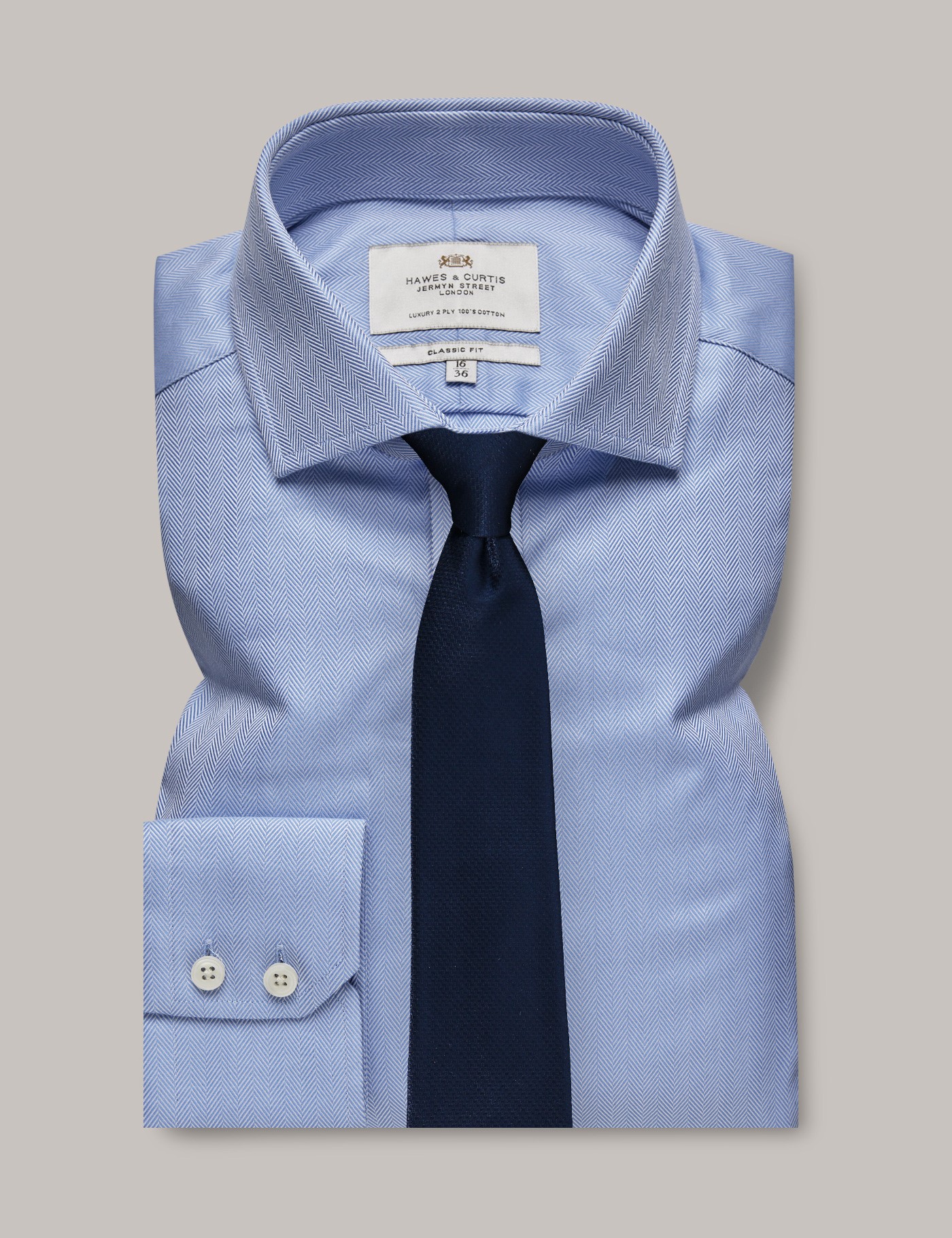 Hawes & Curtis Blue Herringbone Classic Shirt - Windsor Collar