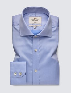 Men's Dress Blue Twill Classic Fit Shirt - Single Cuff - Windsor Collar - Non Iron