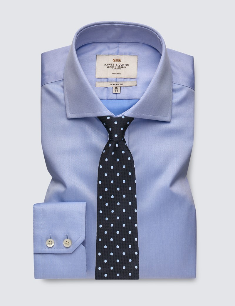 Men's Formal Blue Twill Classic Fit Shirt - Single Cuff - Windsor Collar - Non Iron