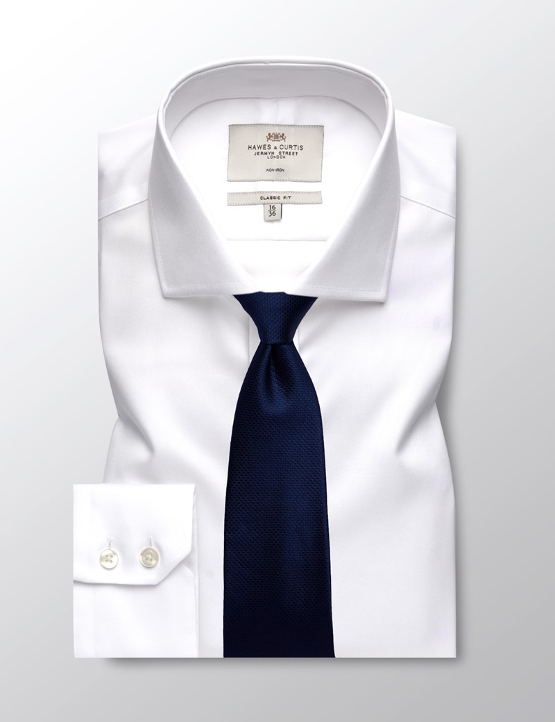 Men's Dress White Twill Classic Fit Shirt - Single Cuff - Windsor Collar - Non Iron