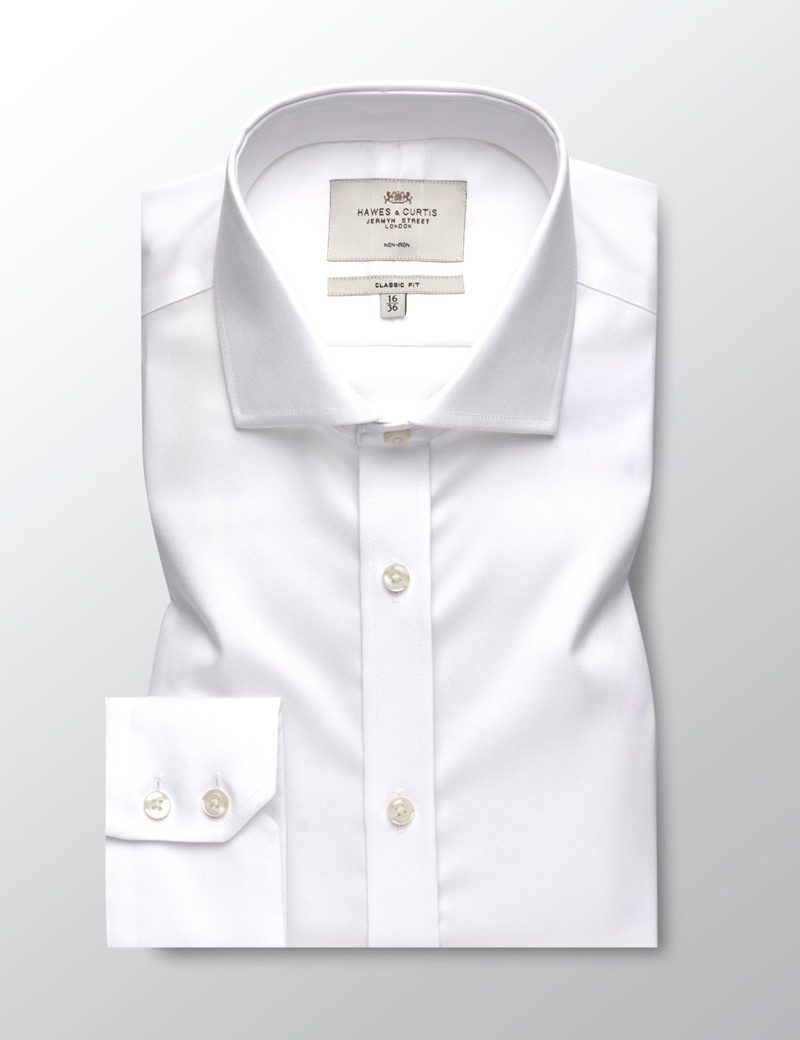 Men's Business White Twill Classic Fit Shirt - Single Cuff - Windsor Collar - Non Iron